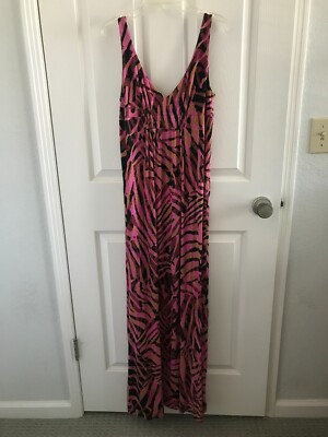 CAbi Women's Maxi Dress Animal Print Pink Sleeveless Stretch Knit Size Medium