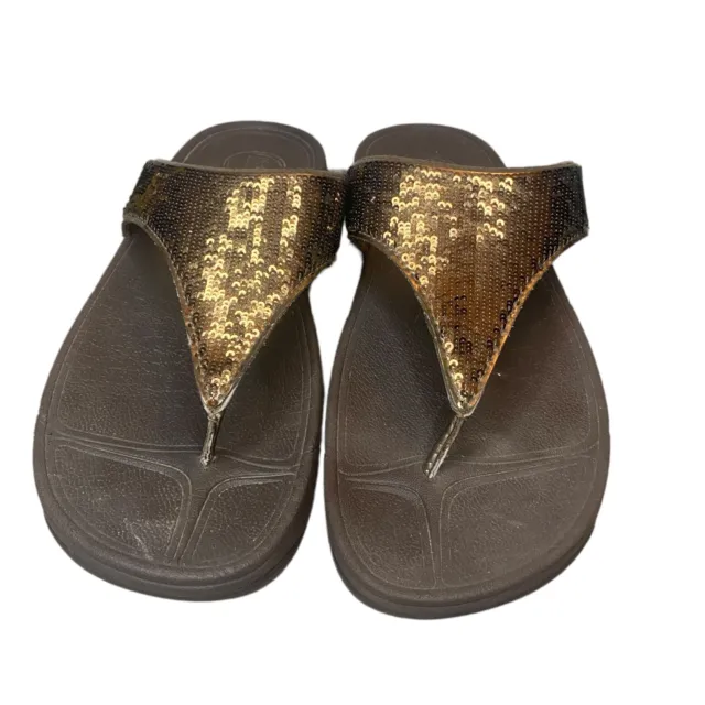 FitFlop Electra Bronze Sequin Sandals Thong Flip Flops Wobbleboard Size 10