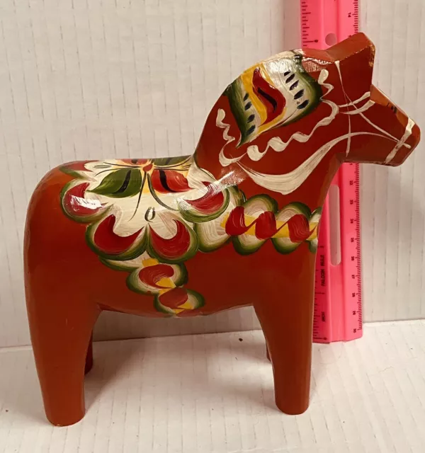 Vintage NILS OLSSON Swedish Dala Horse Hand Crafted Painted Wood FOLK ART 6”