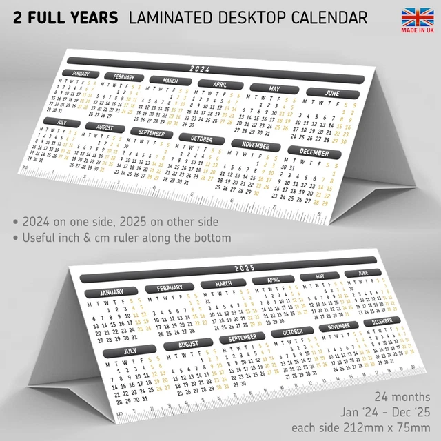 2024 & 2025 Desk Calendar Planner StandUp Tent Card 2 Year Calendar