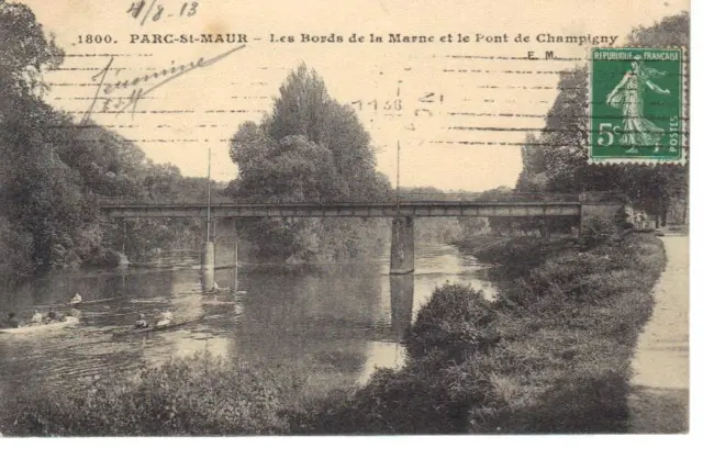 CPA 94 1913 PARIS Parc st Maur Les bords de la Marne et le Pont de Champigny