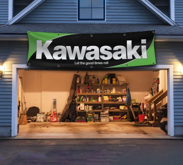 Kawasaki Motorcycle 2x8 FT Flag Banner Racing Garage Man Cave Wall Decor Sign
