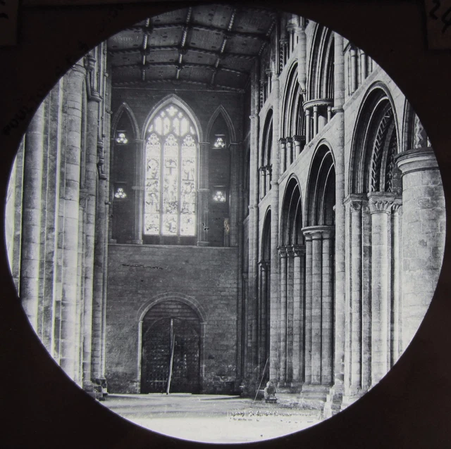 Glas magische Laterne Rutsche SELBY ABTEI KIRCHENSCHIFF C1890 FOTO ENGLAND