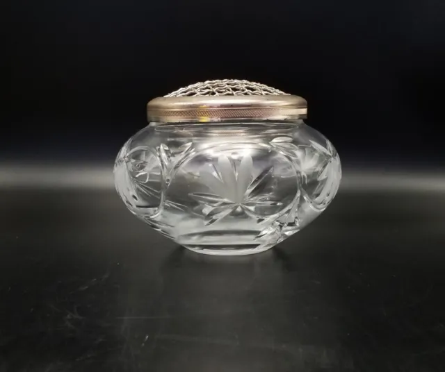 Royal Doulton cut crystal rose bowl flower frog etched flowers