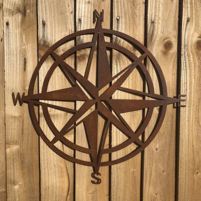 Rusty COMPASS Sign Metal Home Shop Garden Ornament Wall Art Decoration Feature