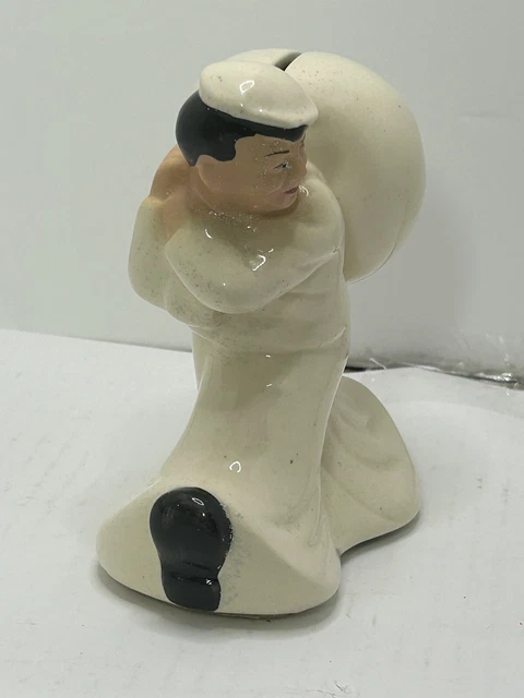 Vintage McCoy The Seaman's Bank For Savings Sailor WWII Coin Bank 5.5” Tall 3