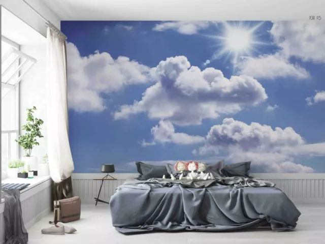 3D Blue Sky White Clouds Wallpaper Wall Mural Self-adhesive Removable 681 2