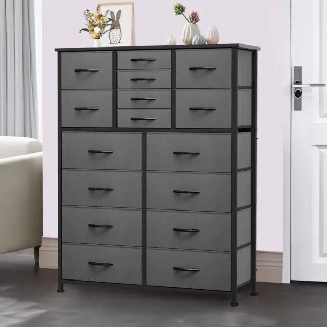 16 Drawers Dresser Tall Fabric Dresser for Bedroom Storage Organizer Shelf