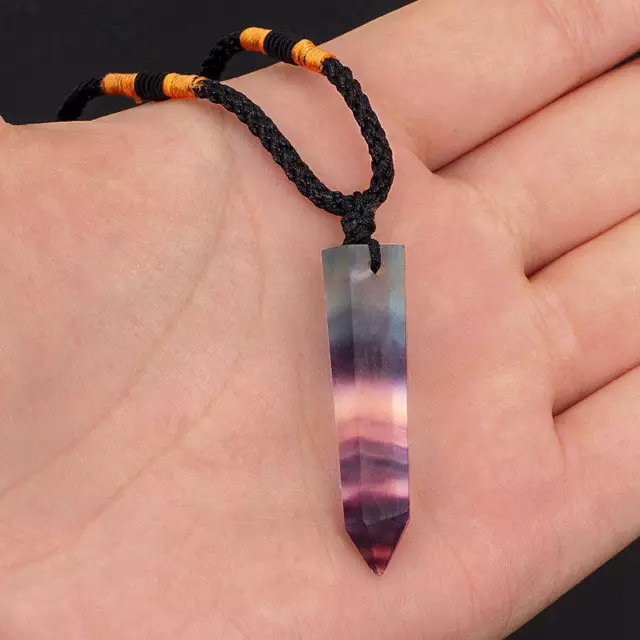 Natural Colorful Fluorite Quartz Crystal Pendant Stone Chakra Healing Necklace