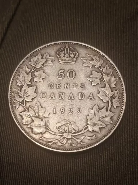 Rare 1929 Canada 50 Cents UK King George V Low Mintage Silver 50 Cent Coin