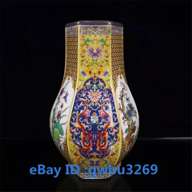 Chinese Cloisonne porcelain Handwork Painting Dragon Vase w Yongzheng Mark 22220