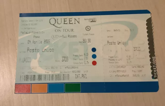 Vintage Biglietto ticket QUEEN ON TOUR 2005 Roma PALALOTTOMATICA