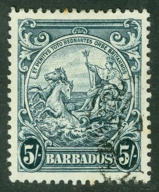 SG 256a Barbados 1938. 5/- indigo. Very fine used CAT £15