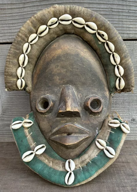 Ivory Coast West Africa Wood Ceremonial Dan Mask With Cowrie Shells Artifact