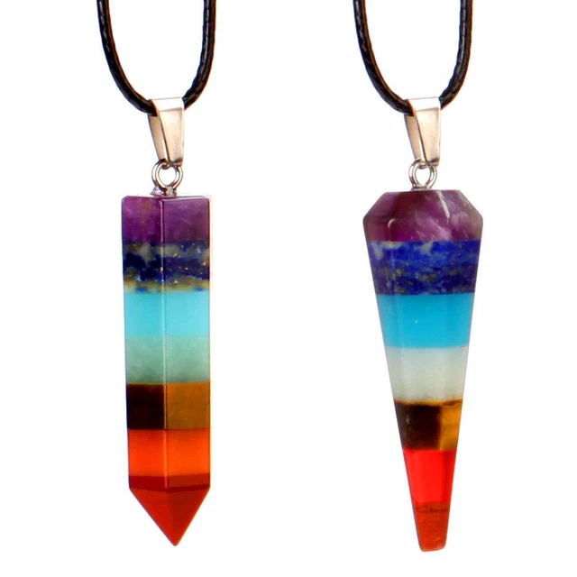 7 Chakra Natural Crystal Pendulum Quartz Stone Pendant Healing Gemstone Necklace