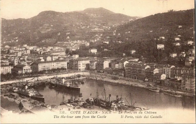 Vintage French Postcard 731 Cote D'Azur Nice Harbor Seen From Castle