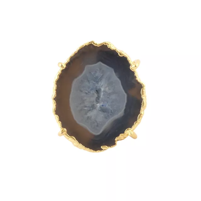 Gift For Her Lite Blue Solar Quartz Ring Size Adjustable Yellow Gold Plated