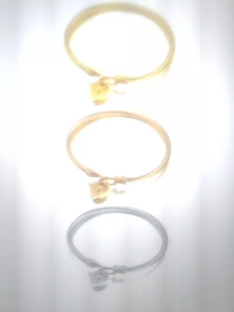 14K & Sts Yellow Gold  Lock Cuff Bangle Bracelet Set Of 3 Sz 7 Inch Adj.+ Bonus