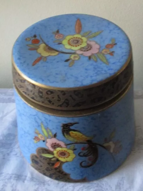 Antique G B & Sons Ltd Pottery Tobacco Jar ~ c.1925 ~Enamelled, Oriental Flowers