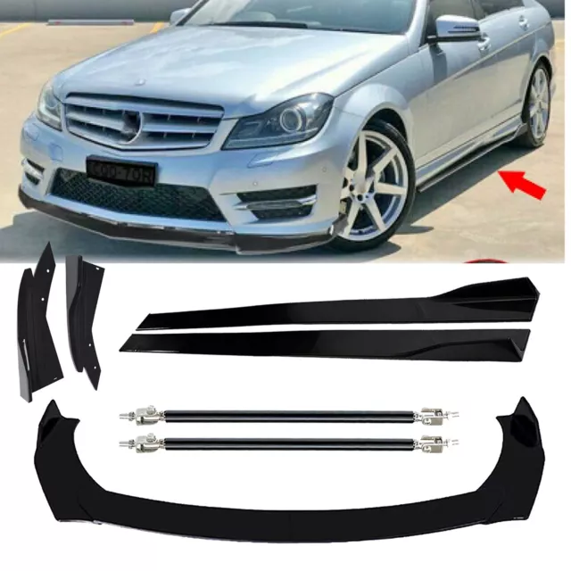 Front Bumper Lip Spoiler Splitter Side Skirt Body Kit For Mercedes Benz W204 W