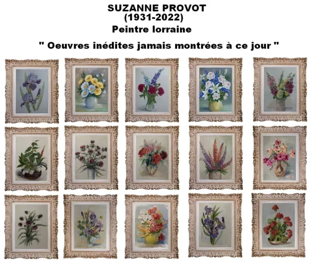 Suzanne Provot (1931-2022) Superbe Peinture Bouquet de Fleurs Roses D'Inde  (47) 3