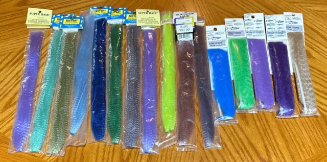 16 Packs Large Assortment Fly Tying Material Super Hair Kinky Fibre Lot F
