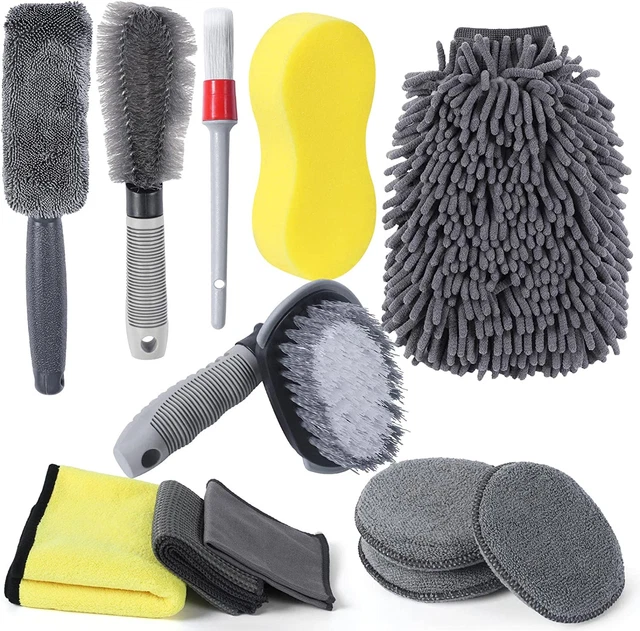 Kit Pulizia Auto, 12 Pezzi Kit Lavaggio Auto, per La Pulizia Di Interni, Esterni
