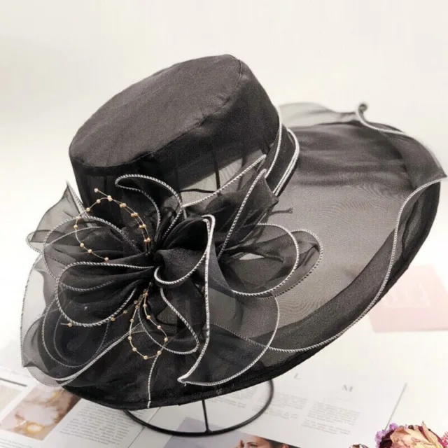 Lady Elegant Wide Brim Kentucky Derby Sun Hat Women Wedding Tea Party Church Cap