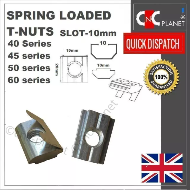 M6 M8 Spring Loaded Sliding T NUT 10mm Slot Aluminum Profile 40 45 50 60 Series