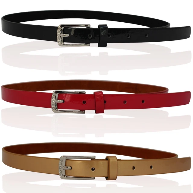 Childrens Real Leather Skinny Belts Girls Belts Kids Belts Diamante Buckle Wzyh5