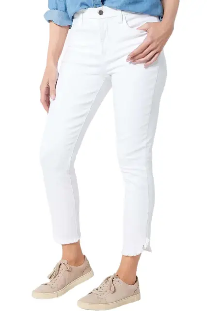 Jen7 by 7 for All Mankind Ankle Skinny Jeans w/ Tulip Fray Hem White