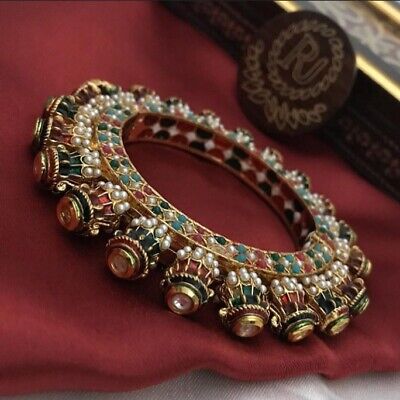 Bollywood Pakistani Indian Gold Tone Bridal Kundan Bangle Bracelet Kada Jewelry