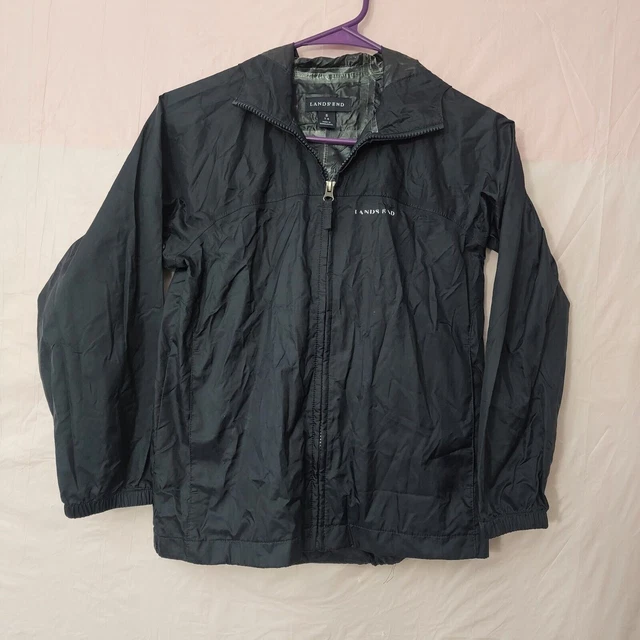 Lands' End Rain Jacket Kids Size 7/8 With Hidden Hood wind/rain