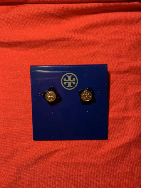 NWT Tory Burch babylon Resin brass black stud earrings 3