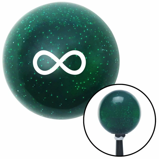 White Infinity Green Metal Flake Shift Knob with M16x1.5 insert amp brass 356