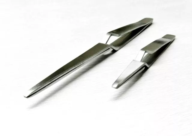 2 Tweezers Cross Lock Blunt Tips Self Locking Reverse Action Soldering Set of 2