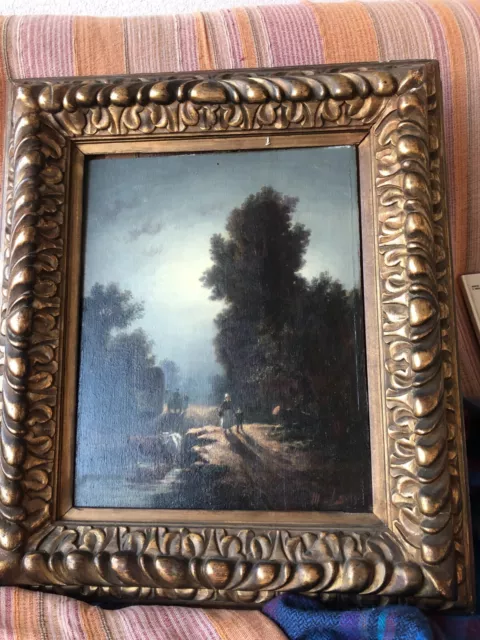 tableau ancien huile sur toile signé  51/57 avec cadre 32/41 tableau seul