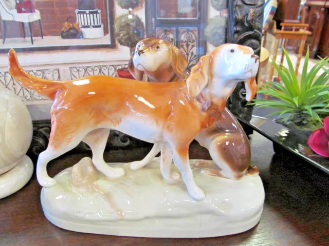 Royal Dux Pair of Hound Dogs Porcelain Figurine as found