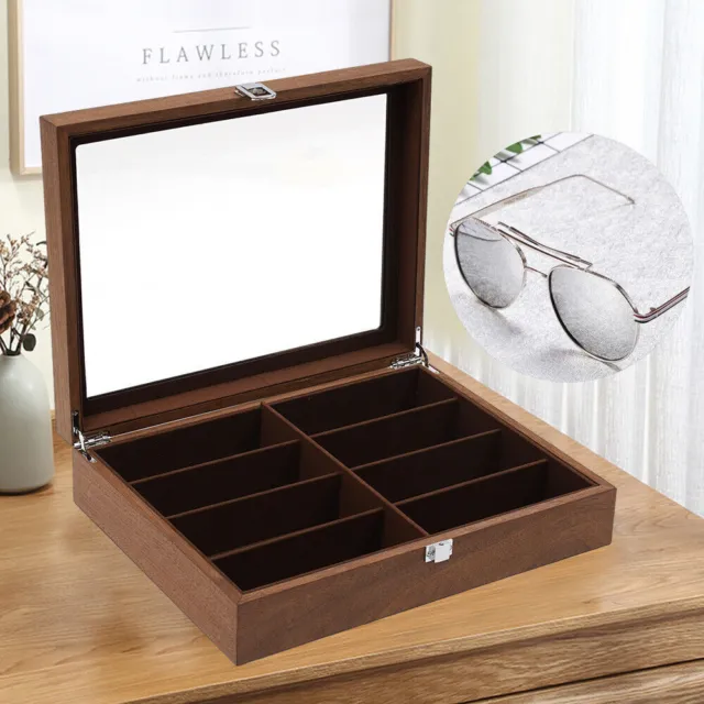 Eyeglass Sunglasses Organizer 8 Grid Glasses Display Wood Case Collection Box!