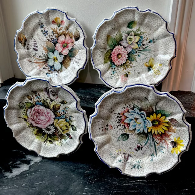 Vintage Lami Italy Decorative Wall Plates Floral Melamine Set of 4
