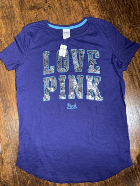 Victorias Secret Pink Rare Bling Sequin "Love Pink" Scoopneck Teeshirt  Nwt