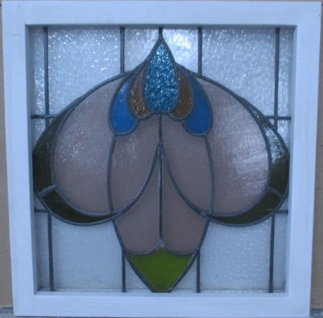 OLD ENGLISH LEADED STAINED GLASS WINDOW Abstract Floral 20.25" x 20.75"