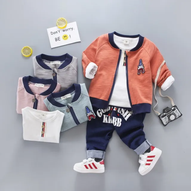 3pcs Baby Toddler Clothes Boys Coat+T Shirt +Pants Tracksuit Outfits Set Cotton
