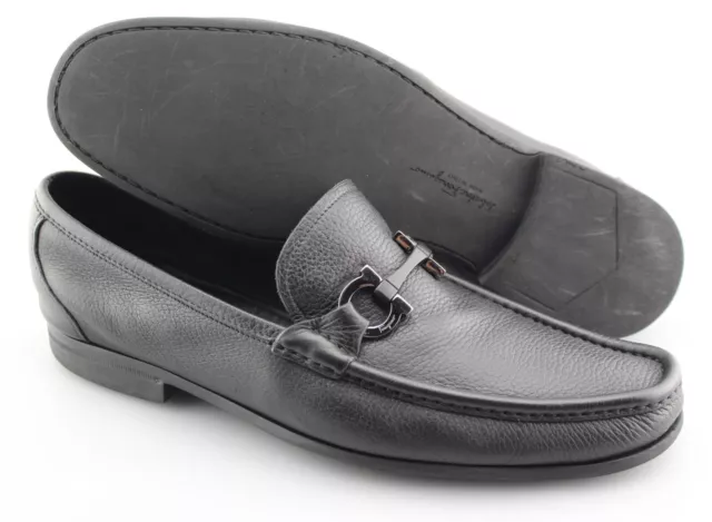 Men's SALVATORE FERRAGAMO 'Grandioso' Black Leather Loafers Size US 10 - D