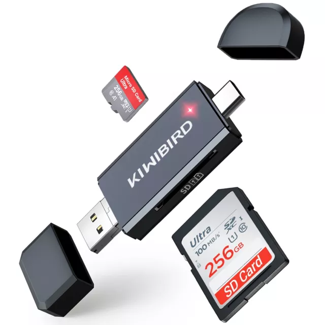 KiWiBiRD USB C USB-A SD Micro SD Card Reader, Type-C to SDXC SDHC Card Adapter