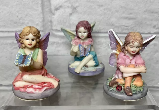 Fairy Ornaments 3 Figurines Miniature Pixie Butterfly Ladybug