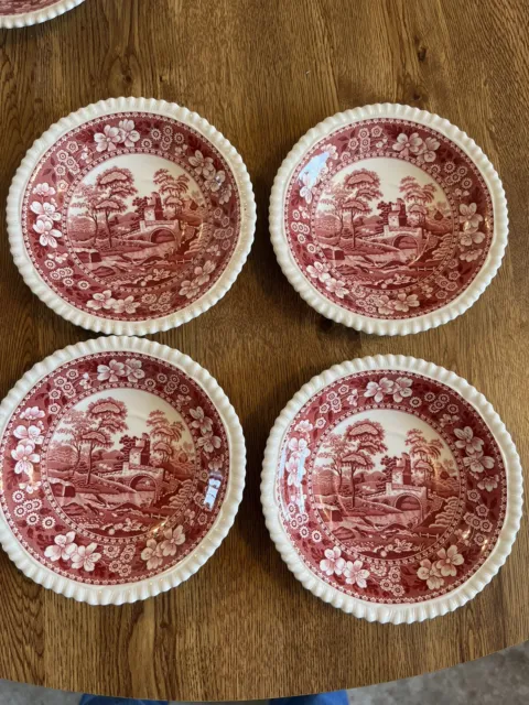 Set of 4  Pink Copeland Spodes Tower England Saucer  6 In Diameter Old Mark