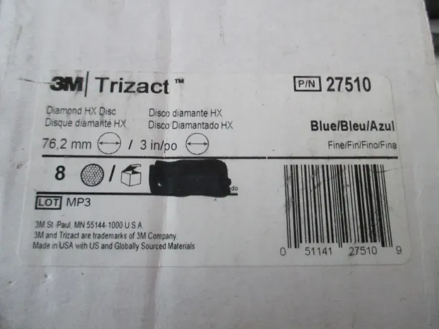3M 27510 Box Of 8 Trizact Diamond Hx Discs 3" Blue Fine Floor Polishing