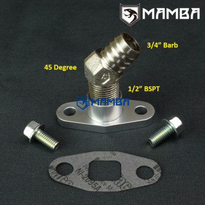 45 Deg 3/4" Barb Turbo Oil Return Drain Flange Precision PTE turbo 5858 6262