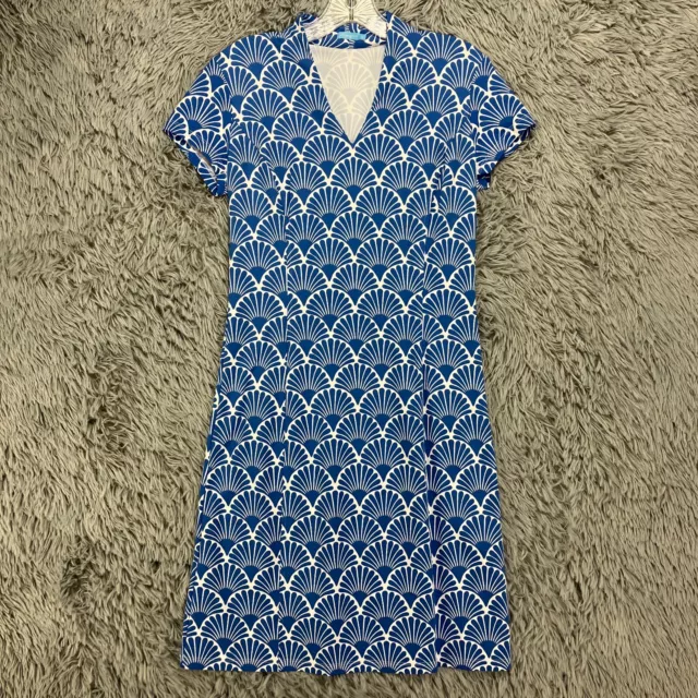 J. McLaughlin Ivana Catalina Cloth Dress Women's XS Blue Print V-Neck Stretch